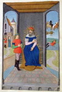 Phaëton leent een wagen van zijn vader en wordt gedood, uit Metamorfosen 2 van Ovidius, 1479 door Netherlandish School