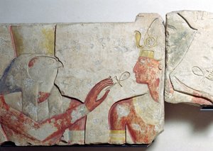 De ontmoeting van de farao en Horus (detail) door New Kingdom Egyptian