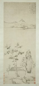 Poëtische gedachten in een bospaviljoen 林堂詩思圖 door Ni Zan