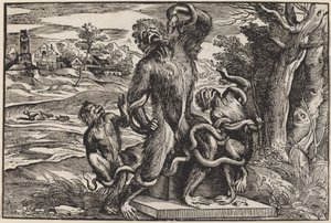 Karikatuur van de Laocoöngroep door Niccolò Boldrini after Titian