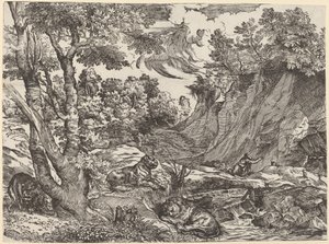 Sint Hiëronymus in de Wildernis door Niccolò Boldrini after Titian