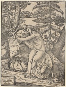 Venus en Cupido door Niccolò Boldrini after Titian
