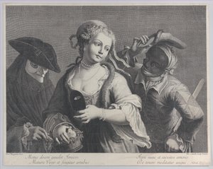 Drie Halflengte Figuren van een Venetiaans Carnaval door Niccolò Cavalli