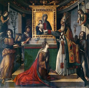 Sint-Jan de Evangelist verschijnt aan keizerin Galla Placidia, ca. 1490-1510 door Niccolò Rondinelli
