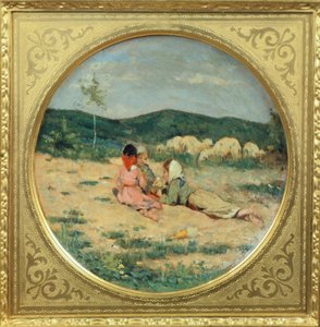 Bord beschilderd met figuren van herders, door Niccolo Cannicci, Circa 1880
