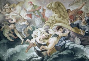 De storm wonderbaarlijk gekalmeerd bij contact met het medaillon van Pius V door Niccolo Francesco Lapi