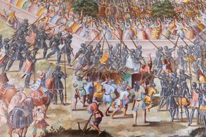 Detail van fresco in de Hal van Slagen van de Slag bij La Higueruela in 1431 door Niccolo Granello