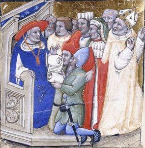 Een kardinaal die een bisschop beoordeelt, beschuldigd door twee leken, c.1380 door Niccolo di Giacomo