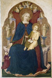 Madonna op de troon met Kind en twee toegewijden door RC