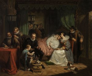 Prins Willem I verzorgd door zijn Vrouw Charlotte de Bourbon na de Mislukte Aanslag op zijn Leven door Jean Jaurequi in Antwerpen in 1582