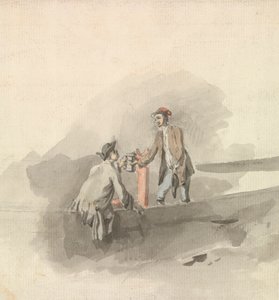 Twee Mannen in een Boot die Bekers Klinken (?)