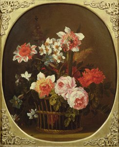 Stilleven van bloemen in een mand