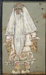 Ded Moroz (Grootvader Vorst, Kerstman). Kostuumontwerp voor het toneelstuk De sneeuwmeisje van Alexander Ostrovski