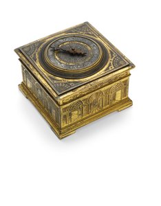 Elizabeth I gegraveerde horizontale tafelklok, ca. 1590-1600 door Nicholas Vallin