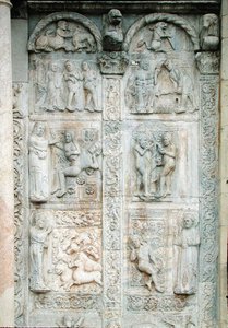 Het verhaal van Adam en Eva, van de zuidkant van de westelijke portiek, ca. 1120-38 door Nicholaus Nicholaus