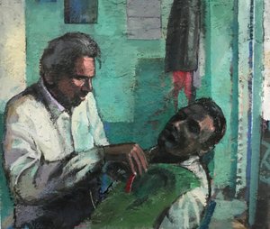 Barbershop, 2017-23 (olieverf op board)
