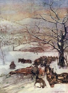 Noorwegen: Sneeuwploeg getrokken door acht of tien paarden
