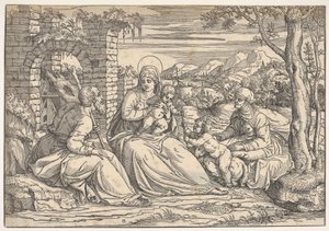 De Heilige Familie met heiligen Elizabeth en Johannes, ca. 1550