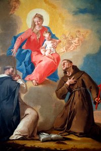De Nationale Galerie. Onze Lieve Vrouw van de Rozenkrans met St. Dominicus en St. Franciscus van Assisi. Nicola Grassi. 18e eeuw. Ljubljana. Slovenië.