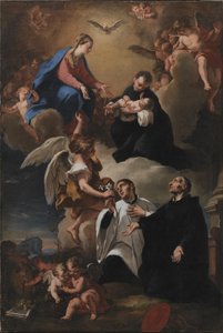De Heilige Geest, Engelen en de Maagd met Heiligen Marcus, Stanislau Kostka (met het Kind), Aloysius Gonzaga en Francesco Borgia door Nicola Grassi