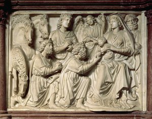 Relief met de Aanbidding der Wijzen van de preekstoel door Nicola Pisano