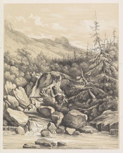 Berglandschap met waterval door Nicolaas Barnouw