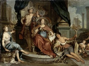 Apotheose van de Nederlandse Oost-Indische Compagnie (Allegorie van de Amsterdamse Kamer van Koophandel van de VOC) door Nicolaas Verkolje