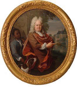 Francois van Bredehoff geflankeerd door zijn bediende Tabo Jansz door Nicolaas Verkolje