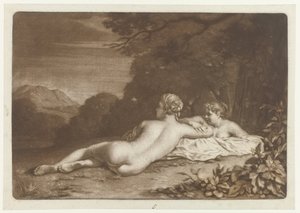 Landschap met twee nimfen door Nicolaas Verkolje