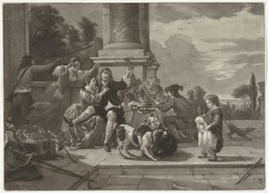Vrolijk gezelschap op een terras door Nicolaas Verkolje