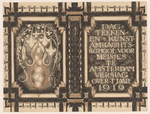 Bandontwerp voor: Verslag der Dagteeken- en Kunstambachtschool voor Meisjes te Amsterdam over het jaar 1919