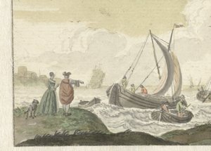 Schepen op een winderige rivier door Nicolaes Aartman