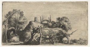Landschap met een waterput en een wagen door Nicolaes Anthoni Flinck (attributed to)