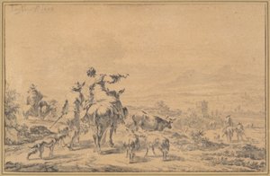 Herders in een Italiaans Landschap door Nicolaes Berchem