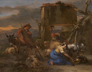 Pastorale Scene met een Herderin die een Geit Melkt, 1665-1670