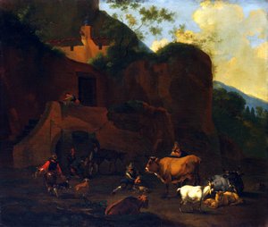 Boeren en Vee, 17e eeuw door Nicolaes Berchem