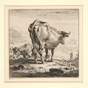 De set van de koeien, met de melkmeid door Nicolaes Berchem