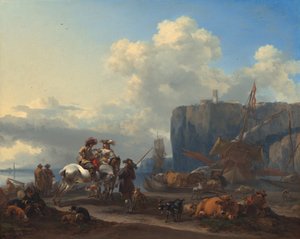 Zicht op een Italiaanse haven, vroege 1660s door Nicolaes Berchem