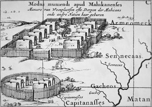 Irokezen Dorp door Nicolaes Jansz  Visscher