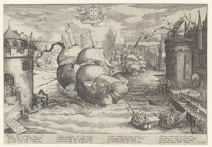 Inname van Damiate en het overzeilen van de ketting, 1219 door Nicolaes Jansz. Clock