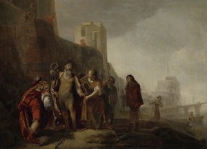 De Legaten van Alexander de Grote Bekleden de Tuinman Abdalonymus met de Insignia van het Koningschap van Sidon