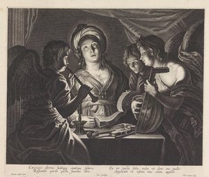 H. Cecilia met drie musicerende engelen door Nicolaes Lauwers