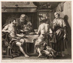 Jupiter en Mercurius met Baucis en Philemon door Nicolaes Lauwers