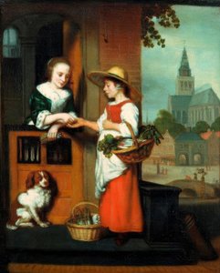 De groenteverkoopster door Nicolaes Maes