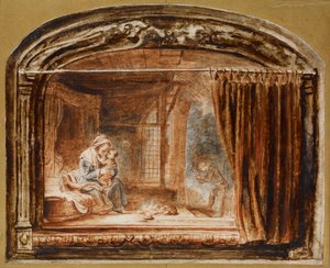 De Heilige Familie met Jozef die hout hakt door Nicolaes Maes
