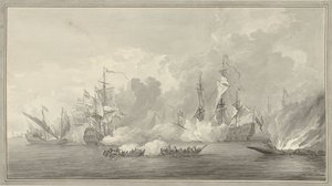 Zeeslag, mogelijk bij Kijkduin op 21 augustus 1673 door Nicolaes Muys