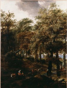Een weg door een bos door Nicolaes Pietersz. Berchem