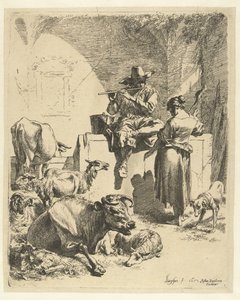 Fluitspelende herder en spinster
