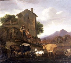 Herders met vee en geiten door Nicolaes Pietersz. Berchem