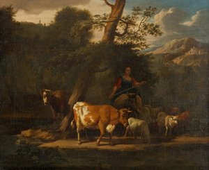 Herderin met koeien onder een boom door Nicolaes Pietersz. Berchem